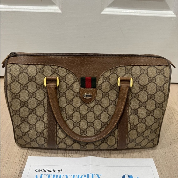 Gucci Tan Canvas & Leather Vintage PRISTINE Boston Bag Authentic with COA - Picture 2 of 13